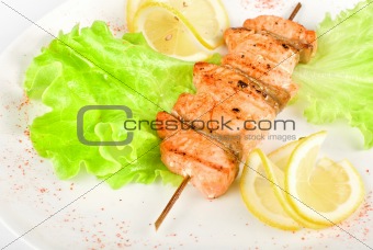 salmon kebab closeup
