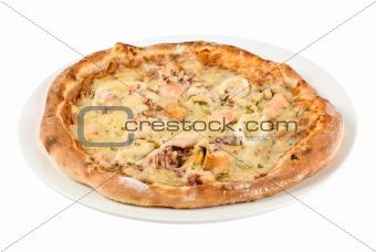 Seafood pizza closeup