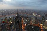 Aerial view over the city of Shanghai at night