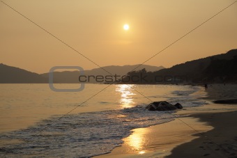 Sunset at the Lantau Island beach in Hong Kong
