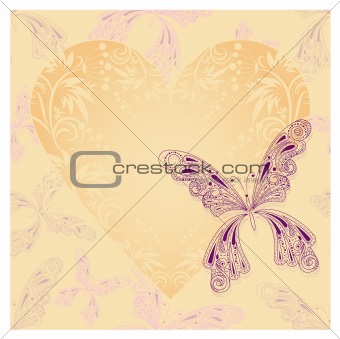 vector seamless background with butterfly and heart