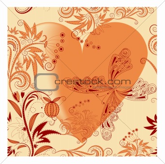vector seamless floral background with butterfly and heart