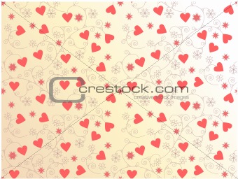 vector seamless background with  hearts and floral ornament