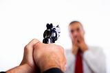 Man Point a Gun on Young Terrorized Businessman