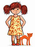 Small red-head girl with red cat