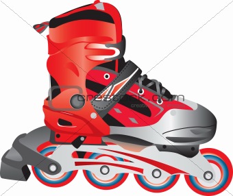 Red hot plastic and fabric sport rollerblade, vector