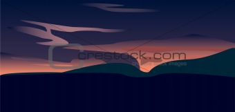 A sunset over valley, vector art