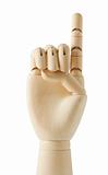 wooden dummy hand with one finger up