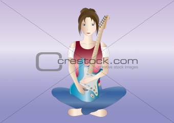 brown-haired girl with guitar