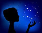 beautiful woman silhouette with star heart