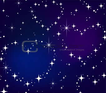 Seamless pattern Star heart in night sky 