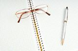 Pen and eye glasses on the page