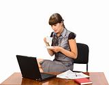  businesswoman with cap of coffee and laptop