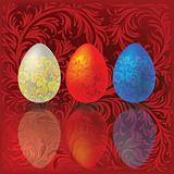 Easter eggs on a red
