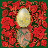 Gold easter egg on floral  background