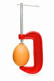 Strength concept with egg and clamp on white