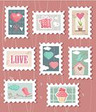 set of valentine`s day postage stamps