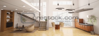 Modern interior of apartment 3d render
