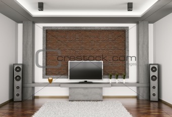Interior of room with lcd and speakers 3d