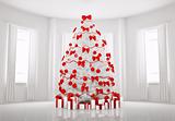 White Christmas tree in the room interior 3d