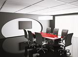 conference room with lcd and red table 3d