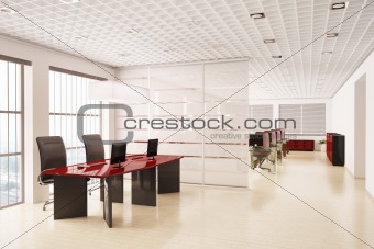 Modern office with computers interior 3d 