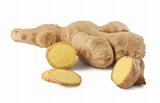 Whole and sliced ginger root