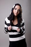 attractive girl in stripes woolly