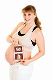 Happy pregnant woman with echo in hands

