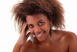 beautiful black  woman, smiling, isolated on white background