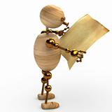 wood man reading the newspaper 3d rendered