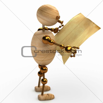 wood man reading the newspaper 3d rendered