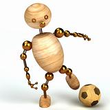wood man with a football 3d rendered