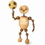 wood man with a football 3d rendered