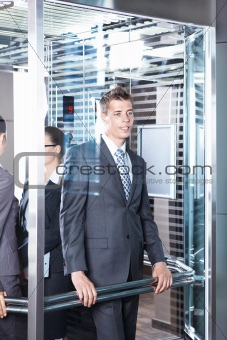 Business man in the elevator