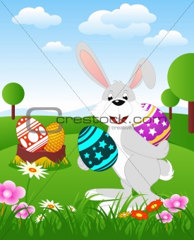 Easter Bunny holding Easter Eggs