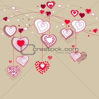 Contour hearts hanging on pastel background
