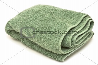 Green towel, isolated on white background