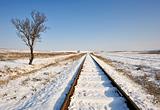 Railroad on the field in winter