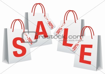 sale, white shopping bags, vector