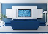 blue lounge with lcd tv