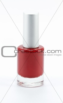 A bottle of red nail polish Isolated