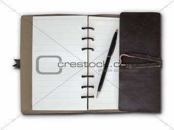 Open Old Brown Leather cover notebook