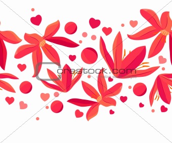 Lilies on white background in seamless border