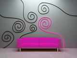 Interior design - Pink couch and decorated wall