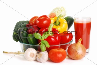 Composition with fresh raw vegetables isolated on white
