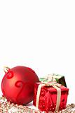 Red Christmas bauble and gifts