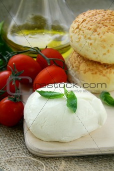 Italian  mozzarella cheese tomatoes olive oil and bread