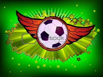 Grunge emblem, winged soccer ball and stars. EPS 8
