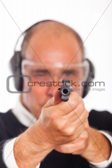 Man Pointing a Gun on White Background
